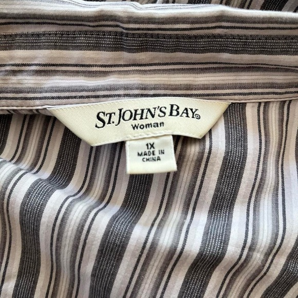 Vintage Y2K Striped Button Down Blouse Office Siren Preppy Minimalist Gray XL-1X - Picture 6 of 7